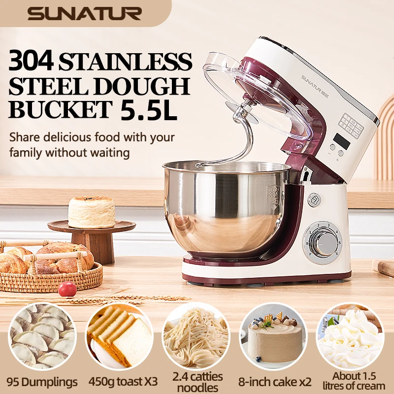 kf-A4b99eb4effae45a59a31f759b13403c4O SUNATUR 전기 주방 블렌더 기계: 유성 비터가 있는 스탠드 믹서, 반죽 혼합 지원, 가전 제품용 프로세서 - 이미지 1
